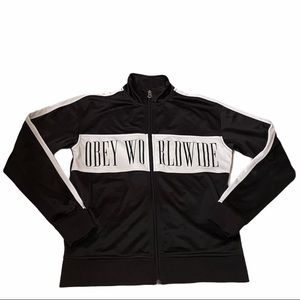 Obey womens black and white zip up track jacket